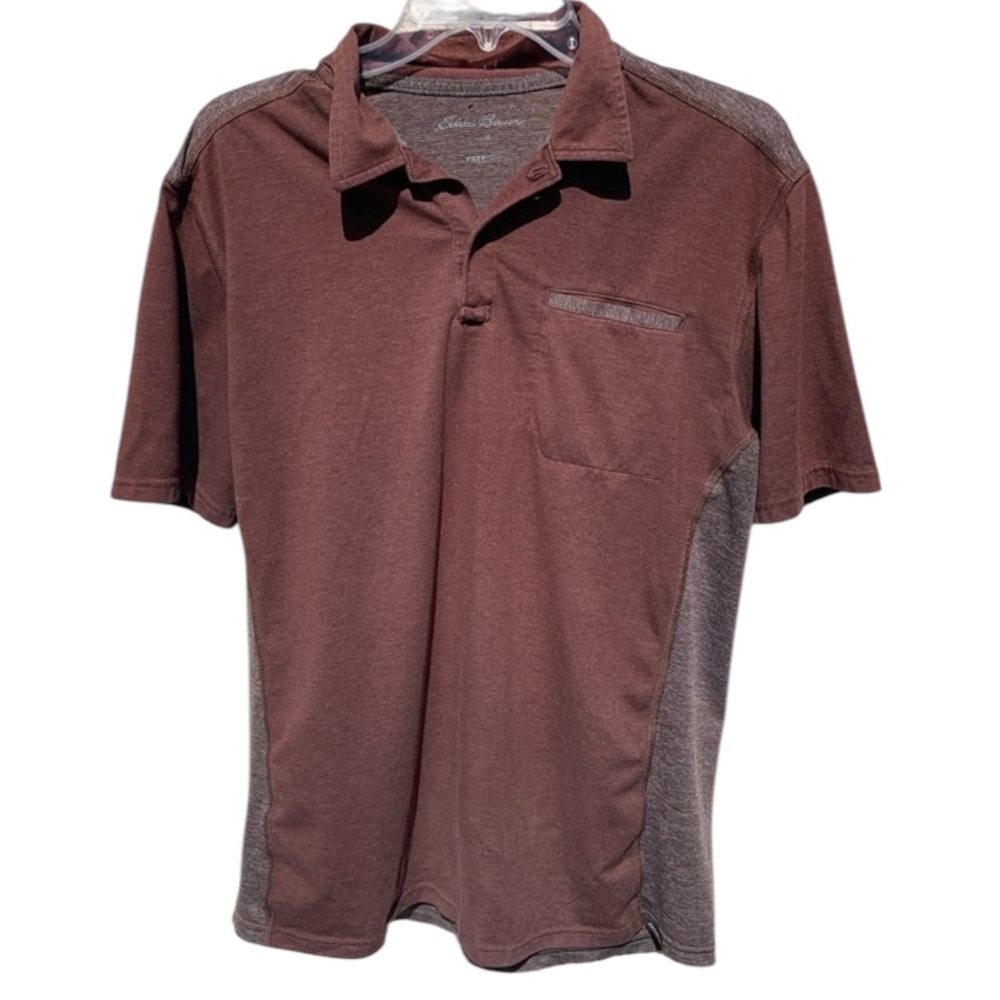 Eddie Bauer Classic Polo Shirt Brown & Gray Short Sleeve Size M Like New